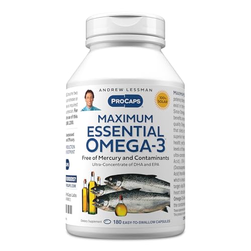 ANDREW LESSMAN Maximum Essential Omega-3 Unflavored, 180 Softgels - Ultra-Pure Omega-3 Fish Oil 1200 mg-High DHA, No Mercury Supplement-Small, Easy to Swallow Fish Oil Capsules