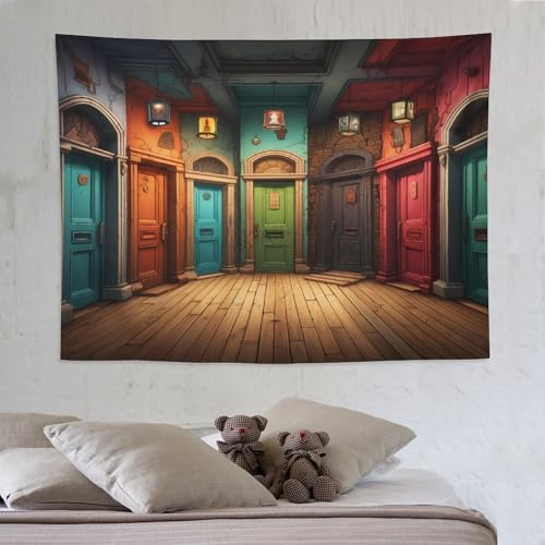 Tapisserie murale salon bohème grand tissu décoratif portes colorées 150x200
