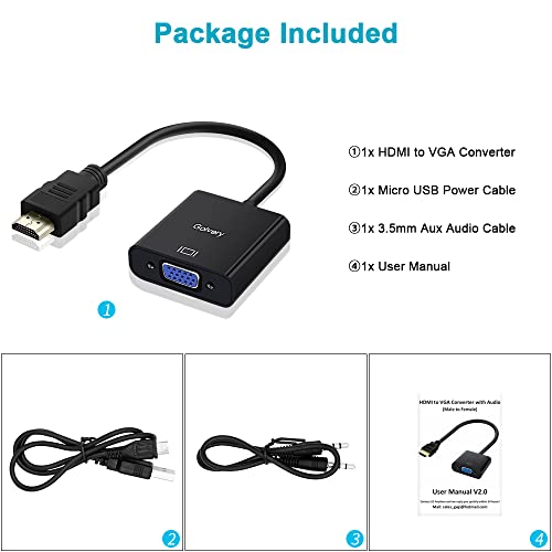 Golvery Hdmi To Vga Converter, 1080P Hdmi To Vga Adapter With Micro Usb & 3.5Mm Audio Cable For Desktop, Pc, Laptop, Raspberry Pi, Hdtv, Monitor, Projector, Ps4, Xbox, Roku #TOP6