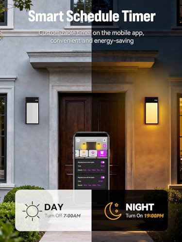 Image of OIYN Outdoor Wall Light, Smart RGBICWW Porch Lights Outdoor, 1500LM Modern Wall Sconce with 30+ Scene Modes, Remote & APP Control, IP65 Waterproof Color-Changing DIY for Outdoor Decor, 2 Pack