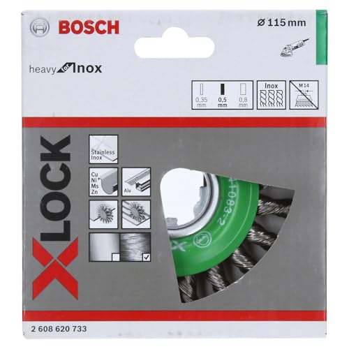 Bosch Accessories Professional 1x Scheibenbürste Gezopfter Draht Heavy (für Inox, X-LOCK, rostfrei, Ø 115 mm, Drahtstärke 0,5 mm, Zubehör Winkelschleifer) (Packung mit 2)