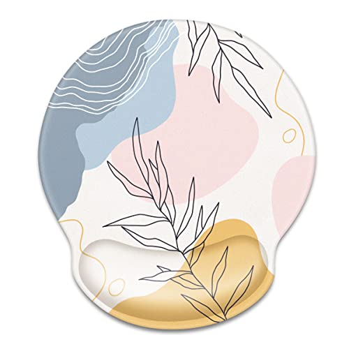 Waveyu Ergonomic Mouse Pad With Wrist Support, Office Mousepad With Wrist Rest, Computer Gaming Mouse Pad For Laptop, Pain Relief Mouse Mat With Non-Slip Rubber Base, 9''X 10'', Abstract Leaves #TOP13