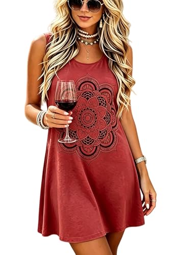 Image of LLHXRUI Sundresses for Women Sleeveless Boho Summer Dress Elegant Vacation Tank Dresses Casual Tunic Short Sun Dress