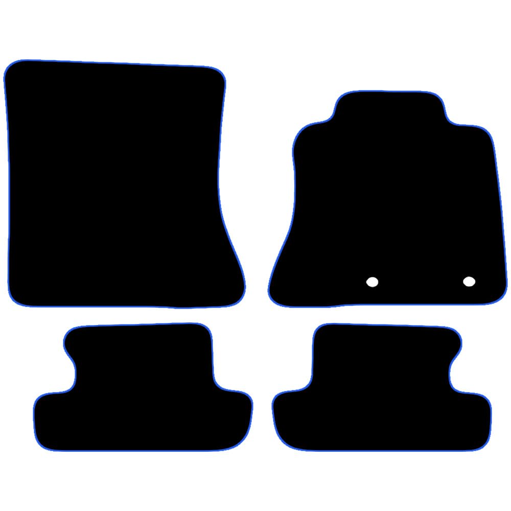 Carsio Carpet Car Mats For Ford Mustang 2015+ Onwards 4 clips Tailored Fit Floor Mat Set Complete Accessory Black Custom Fitted - All Weather, Anti-Slip Backing & Blue Trim