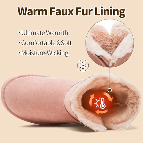 Image of THATXUAOV Womens Ankle Winter Boots, Anti-Slip Suede Mini Boot For Women,Side Zipper Platform Slip On Snow Boots With Fur Lining