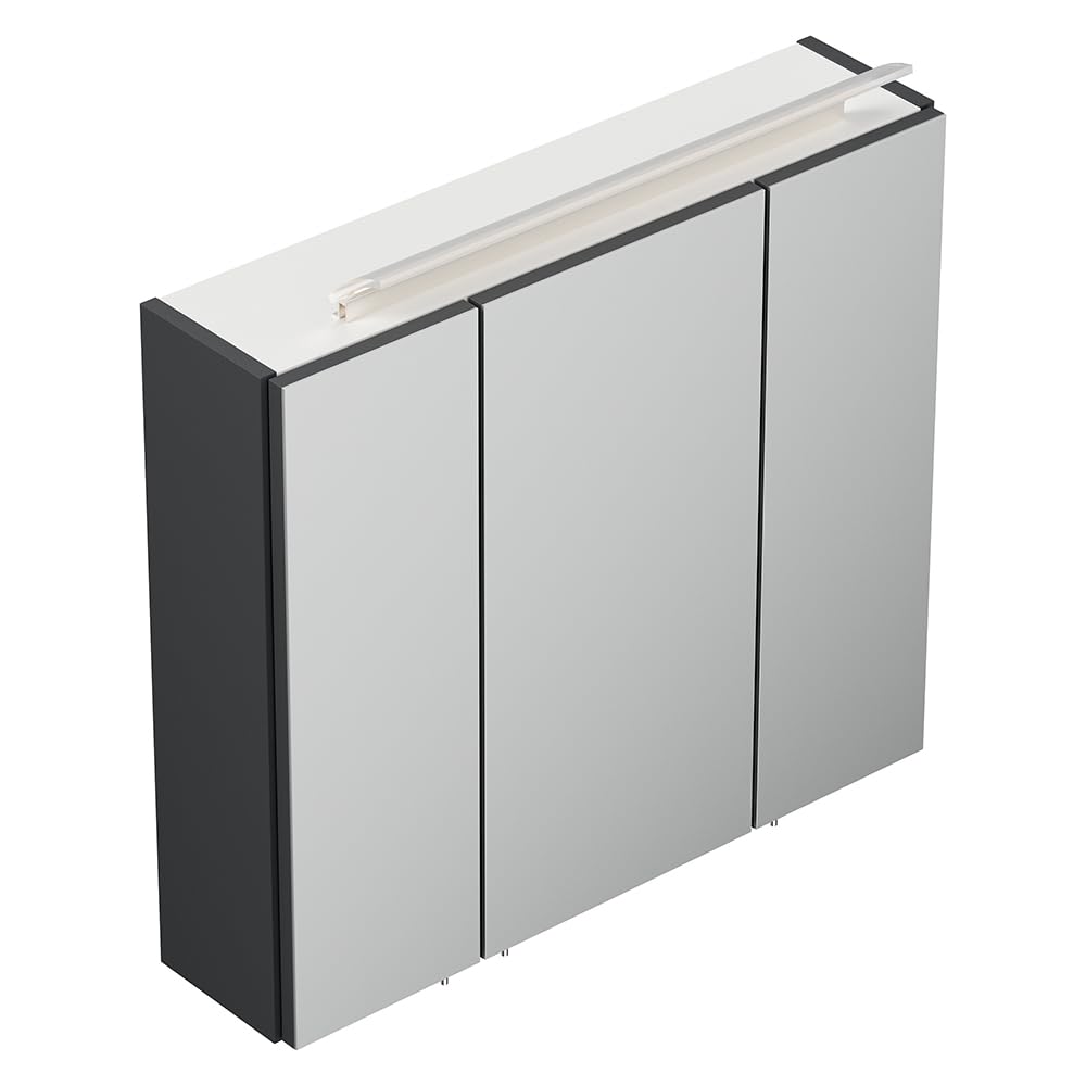 Lomadox Badezimmer Spiegelschrank 70cm, 3-türig, grau mit LED-Aufsatzleuchte, Glasböden, 3D-Funktion, Kombibox (Steckdose mit Schalter)