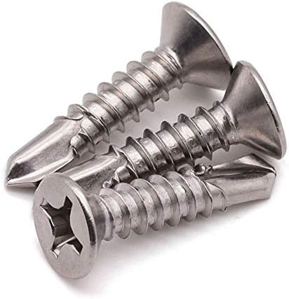 #6 x 1 Phillips Flat Head Sheet Metal Screws, Stainless Steel 410 Self Drilling Screws for Metal, Countersunk Head, Phillips Drive, Self Tapping, 100 Pack