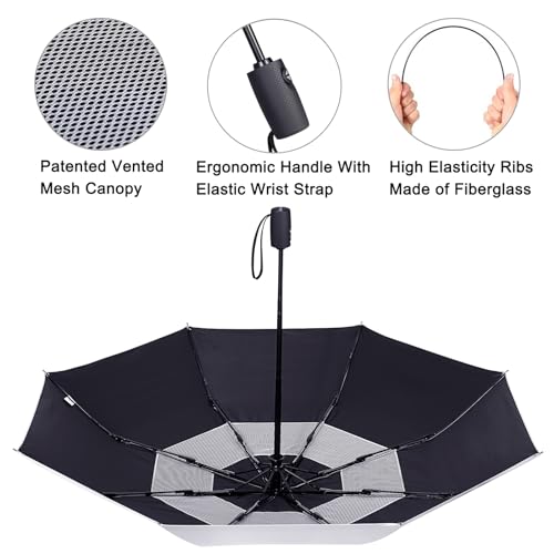 image for G4Free UPF 50+ UV Protection Travel Umbrella 46 Inch Windproof Silver 