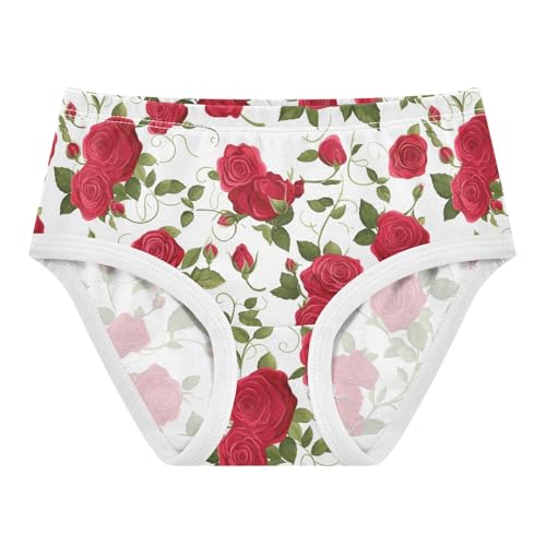 Wusikd Red Roses Green Leaves Girls' Underwear Cotton Girls Briefs Soft Toddler Underwear 2T