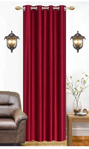 Image of Woah Modern Solid Long Crush Curtain Door CCurtain Polyester Weaved Parda Modern Parde for Living Room Bedroom Home Office Screens Eyelet Ring Red 7Feet(Pack of 1)