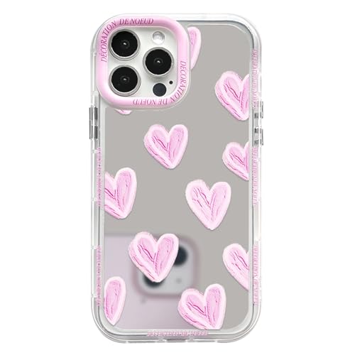 NITITOP Compatible with iPhone 14 Pro Max Case Cute Glossy Mirror Love Heart Pattern for Women Girls Rose Pink Frame Design Shockproof Silver Protective Phone Cover - Rose Pink Heart -  BA00459-ip14promax_meifen