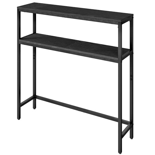 VASAGLE Konsolentisch, schmaler Sofatisch mit 2 Ablagen, 20 x 80 x 80 cm, Flurtisch, 2 Ebenen, für Flur, Wohnzimmer, Schlafzimmer, anthrazitgrau-tintenschwarz LNT130B22