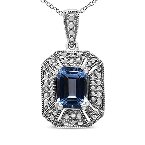 Haus of Brilliance .925 Sterling Silver Blue Topaz and Diamond Accent Art Deco Style 18" Pendant Necklace (I-J Color, I1-I2 Clarity)