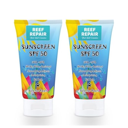 Reef Safe Sunscreen SPF 50 (2 Pack) - All Natural, Travel Size, Water Resistant, Moisturizing, Biodegradable, Broad Spectrum UVA/UVB Coral Friendly Mineral Sunblock from Reef Repair (2 x 1.7 fl.Oz)