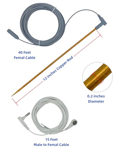 Image of Copper Grounding Rod Kit with 40ft female cord and 15ft extended cord, connect yoga grouding mat, grounding sheet, blankets and Anti-static workbench to the earth, Portable Earth Connection kit