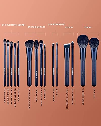 Makeup Brushes Set, EIGSHOW 15 Pcs Essential Makeup Brushes, Jewels Series Handicraft Quality Makeup Brush Set, Brush of Powder, Blush, Foundation, Highlight, Great for Pros & Beginners (Blue)