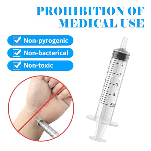 FICOFISE Kunststoff Spritze 5ml, 50 Stück Kunststoffspritze sterile Verpackung mit Messung für wissenschaftliche Labore,Dispensieren,Messen von Flüssigkeiten,Tierfütterung,Pflanzenbewässerung
