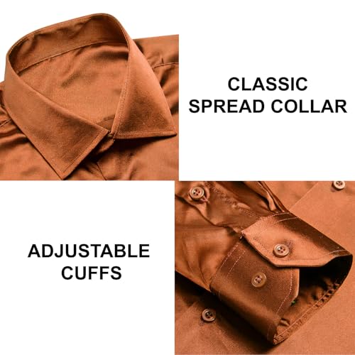 Image of Hi-Tie Men's Silk Satin Dress Shirts Long Sleeve Shiny Casual Button Up Shirts Luxury Party Disco Prom Wedding Shirt