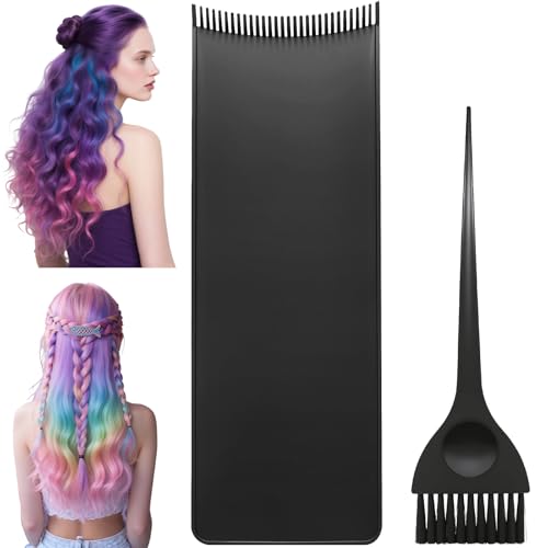 2 Pcs Highlighting Board Kit Balayage Board Hair Coloring with Teeth 12x4.2 Inch highlight board for hairstylist & 8x2.3 Inch Applicator Tool - Mess-Free Scalp-Safe for Even Highlights (Black)