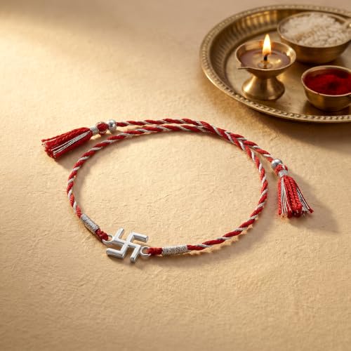 Image of GIVA 925 Silver Eternal Swastik Rakhi | Raksha Bandhan Rakhi for Mens | Gift for Couple | With Certificate of Authenticity and 925 Stamp