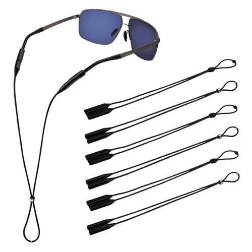 Amrules 6Pcs Adjustable Glasses Straps Silicone Sport Sunglasses Holder Retainer Cord Around Neck Eyewear Accessories for Men, Women, Black