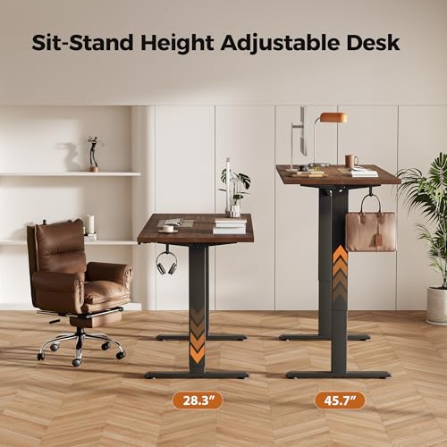 Image of Agilestic Electric Standing Desk, 48 x 24 Inches Height Adjustable Desk, Sit Stand up Desk for Work Office Home, Splice Board, Dark Walnut