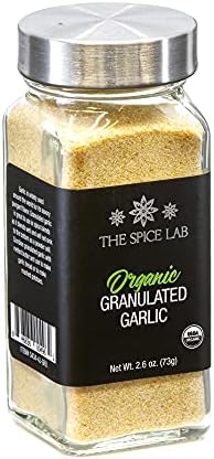 The Spice Lab Organic Garlic Powder Granulated - Gluten Free Dried Garlic Organic - 2.6 oz French Jar - Non GMO & Kosher Organic Garlic Granules for Stir Fry Vegetables, Pasta Sauce & Garlic Toast