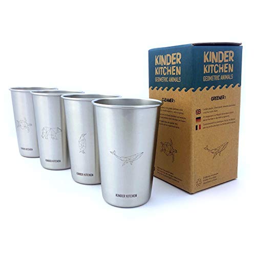 Edelstahl Becher Set 450ml (4er) stapelbar bruchsicher plastikfrei für Camping/Outdoor/Schule KiNDKiT