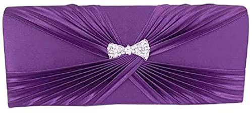 RajoNN Abendhandtaschen für Damen, Satintasche mit Diamant-Tragetasche, Kettentasche, Umhängetasche, Hochzeitsfeier (schwarz) (lila)