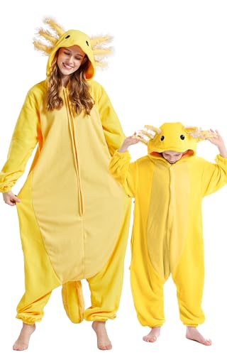 DELEY Unisex Axolotl Onesie Pajamas, Animal One Piece Costume Sleepwear Halloween Cosplay Homewear