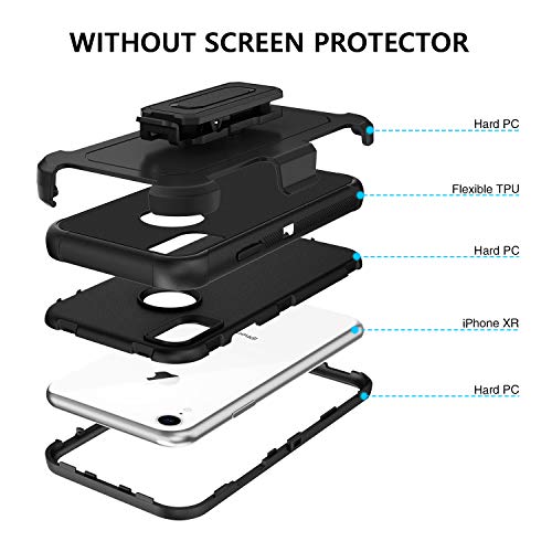 Bentoben Iphone Xr Case, Belt Clip Holster Heavy Duty Kickstand [Military Grade] Shockproof Full Body Rugged Non-Slip Hybrid Tpu Bumper Hard Plastic Cover Protective Cases For Iphone Xr, Black #TOP1