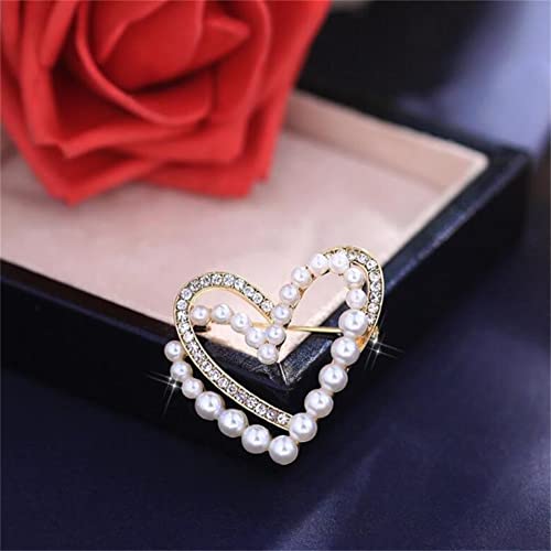 Image of QUREZA Classic Crystal Pearl Heart Brooch Pin Trendy Clothing Dress T-shirt Scarf Brooch Pin for Women Wedding