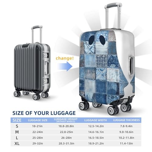 Cute Denim Patchwork Ghost Elastic Travel Luggage Covers Dustproof Scratch-Resistant Suitcase Protector Fit 22-24 Inch4