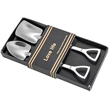 YangQian 2pcs Silver Shovel Spoons Set - Square & Pointed Dessert Spoons - Stainless Steel - Ice Cream, Cake, Melon Spoon - Silverware Set