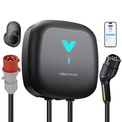 VDLPOWEREU Wallbox 22kW mit APP, Typ 2 Ladekabel, 3-Phasen EV-Ladegerät, 400V 6–32A, 6m Kabel mit Kabelhalter, RCD Typ A & IP67, Ladestation mit WLAN & Bluetooth, für Zuhause für BEV PHEV