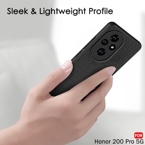 Image of TheGiftKart Back Cover Case for Honor 200 Pro 5G | Slim & Lightweight | Ultra-Premium Design | Camera Protection Bump | Fabric Texture Case Cover (PC & TPU, Black)