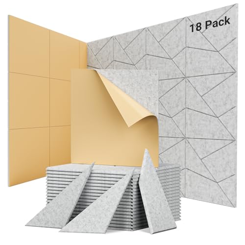 Topnaca Paquete de 18 paneles insonorizantes autoadhesivos de 30 x 30 x 0,9 cm, paneles acústicos de alta densidad para pared, estudios de grabación, hogar, oficina (gris)