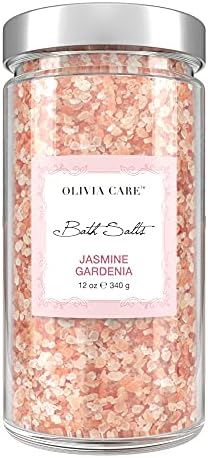 Olivia Care Pink Himalayan Bath Salts Exfoliate, Heal, Rejuvenate, Cleansing & Soothes Skin | Made with Natural Ingredients. Fresh Fragrance - 12 OZ (Jasmine Gardenia, 1 Pack)