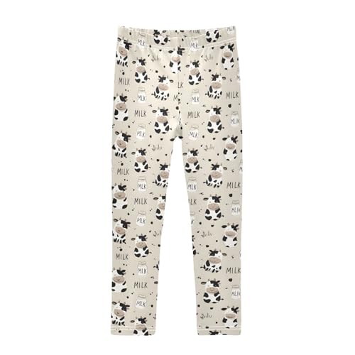 ALAZA Girls' Leggings Children's Yoga Pants Skinny Printed Dance Cow Milk Cute Comfortable 4T