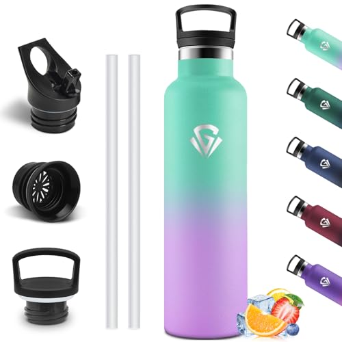 Motswedi Botella Agua Acero Inoxidable 1L, Sin BPA​, Botella Térmica​ de Doble Pared, Cantimplora​ con 2 Tapones Intercambiables Antigoteo, Garrafa Termica GimnasioPortáti