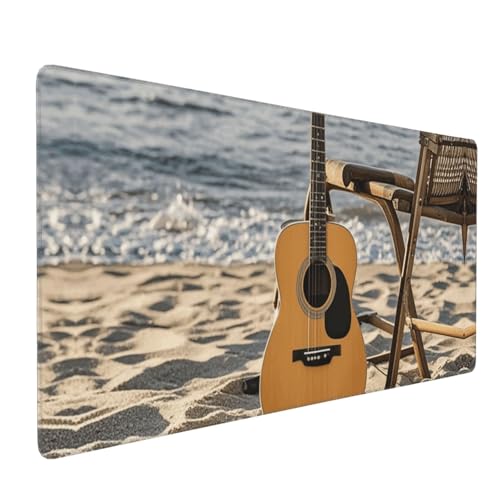 Tapis de souris de jeu Guitare sur la plage grand tapis de souris étendu antidérapant XL