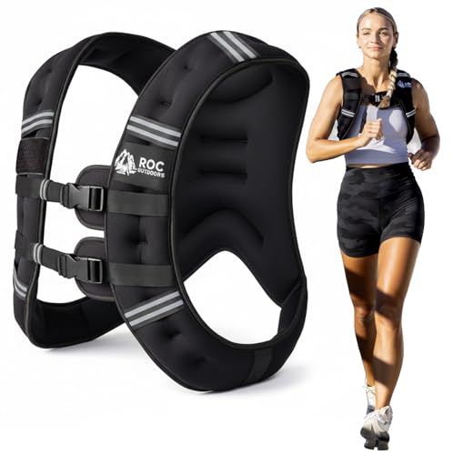 Roc Outdoors Weighted Vest for Woman and Men, 5lb/10lb/15lb/20lb/30lb Weight Vest with Reflective Stripe for Workout, Strength Training, Running, Walking, Fitness, Weight Training, Weight Loss, Weightlifting (Black, 20lb) by Roc - Used condition - US$37.99