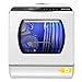 AIRMSEN Mini Desktop Dishwasher with 5+1 Programs, 5 Liter Tank, 2 Ways of Water Supply, Touch Control and LED Display, Ideal for Family Kitchens, Apartments, White