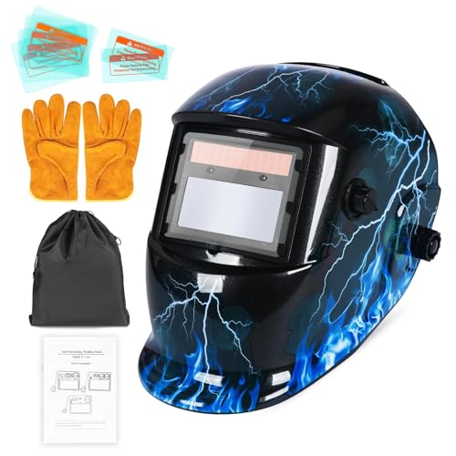SIMDUUM Masque de Soudeur, Vraie Couleur Masque de Soudage, Automatique Alimenté par l'énergie Solaire, Grande Visibilité Casque de Soudage, avec Protection DIN 9-13 pour TIG MIG Arc (Lightning)
