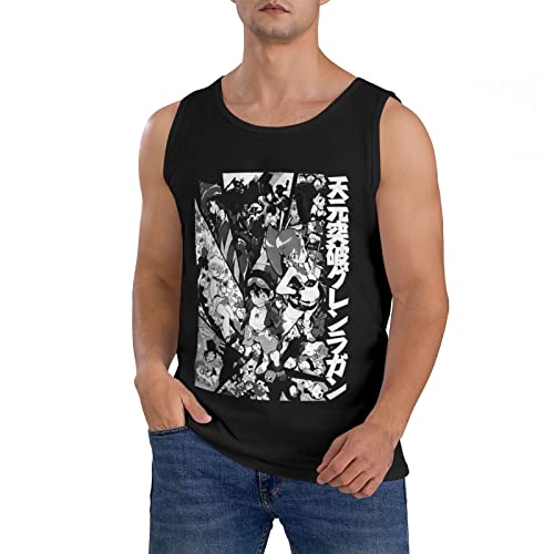 Anime Gurren Lagann Tank Top Mens Casual Vest Summer Round Neckline Sleeveless Tops Black #TOP7