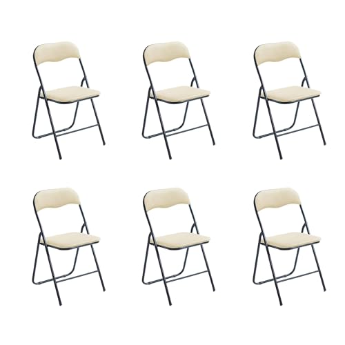 HOOMA – Juego de 6 sillas Plegables de Interior, Silla Plegable cómoda, Cocina, Comedor, Oficina, recepción, Silla Plegable de Terciopelo y Metal, Color Beige