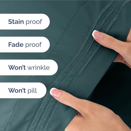 Image of Split King Size 5 Piece Sheet Set - Ultra Soft & Cooling Sheets - Deep Teal | Fits 8 Inch to 16 inch Mattress, Wrinkle Free & Fade Resistant with Deep Pockets, Breathable, Comfy Hotel Luxury Bedding