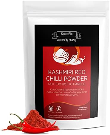 SpiceFix - Kashmiri Red Chilli Powder, Mild to Medium Heat Sun-Dried Indian Red Chili Powder, Natural Ground Vegan Kashmiri Spice in a Resealable Bag, 7 Ounces