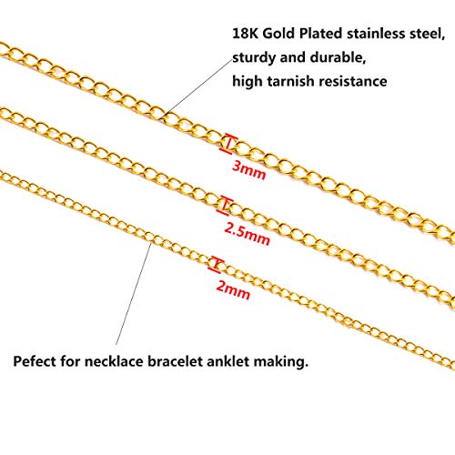 Tiparts 33Ft 18K Gold Plated Cable Chains Stainless Steel Extender Chains Link Necklace Bulk For Jewelry Making With With 20 Lobster Clasps And 50 Jump Rings (Gold, 2Mm) #TOP2
