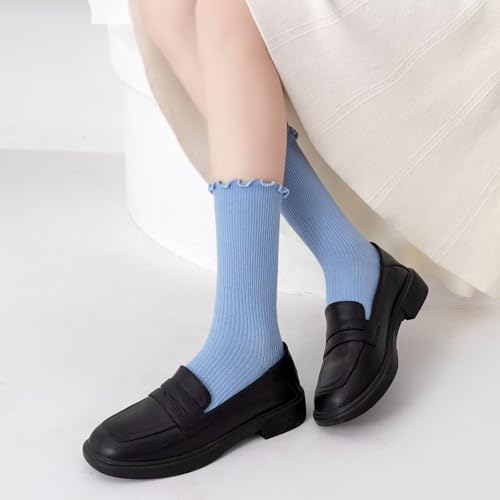 Womens Ruffle Socks Fashion Breathable Solid Color Turn-Cuff Cute Girls Ankle Socks 3 Pairs4